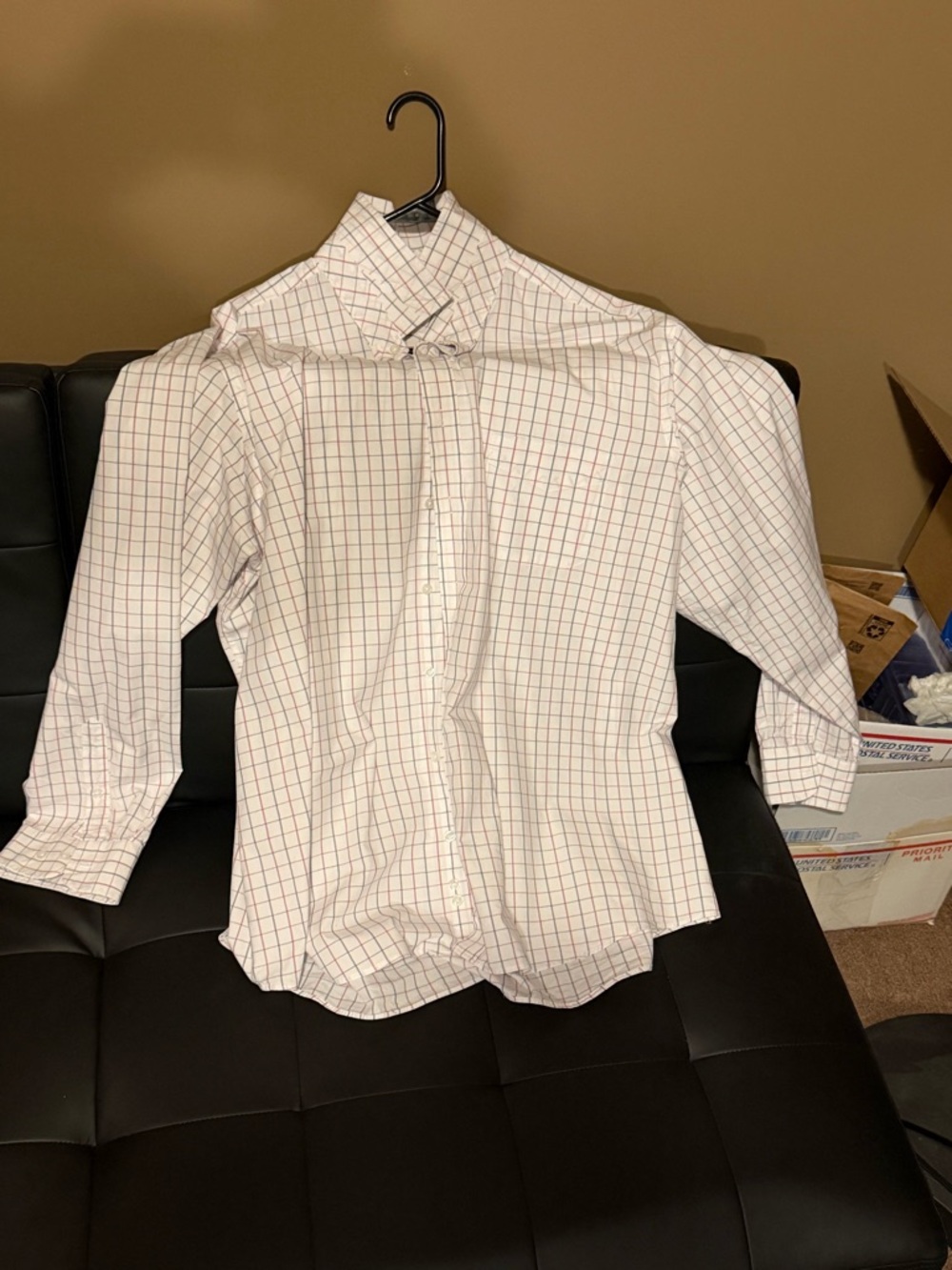 Men's White Windowpane Dress Shirt - Classic Button-Down
